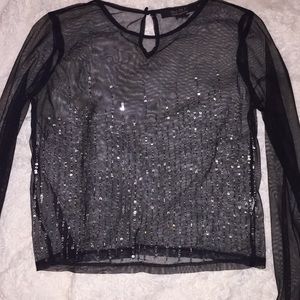 Black mesh long sleeve shirt